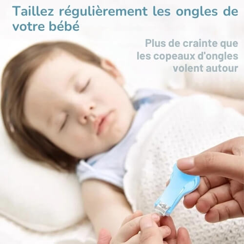 une trousse de soins bébé complète avec 10 articles essentiels, y compris un coupe-ongles innovant qui protège votre bébé des copeaux d'ongles volants